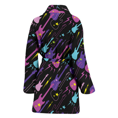 Electric Guitar Pattern Print Design 02 Women Bathrobe