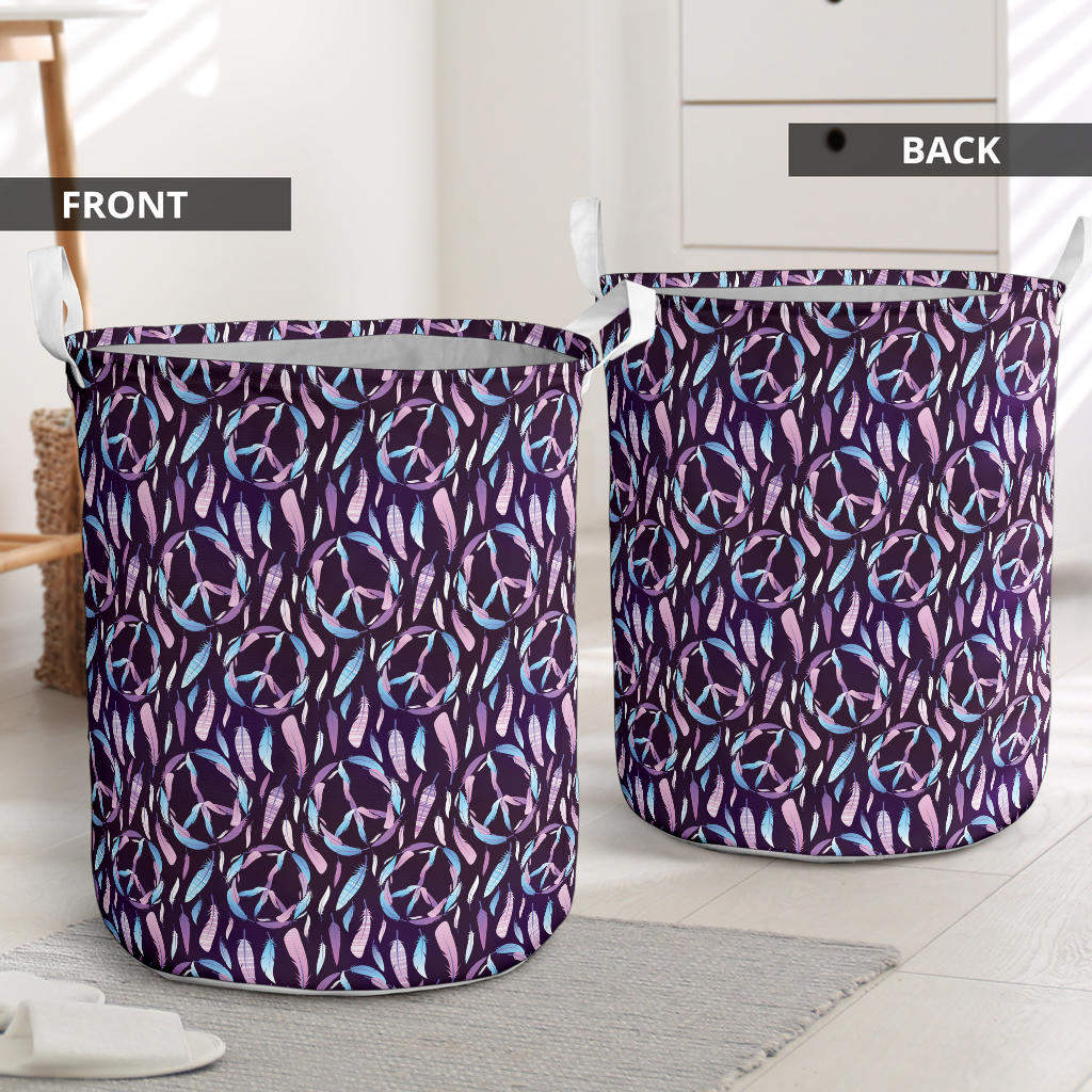 Peace Sign Feather Design Print Laundry Basket