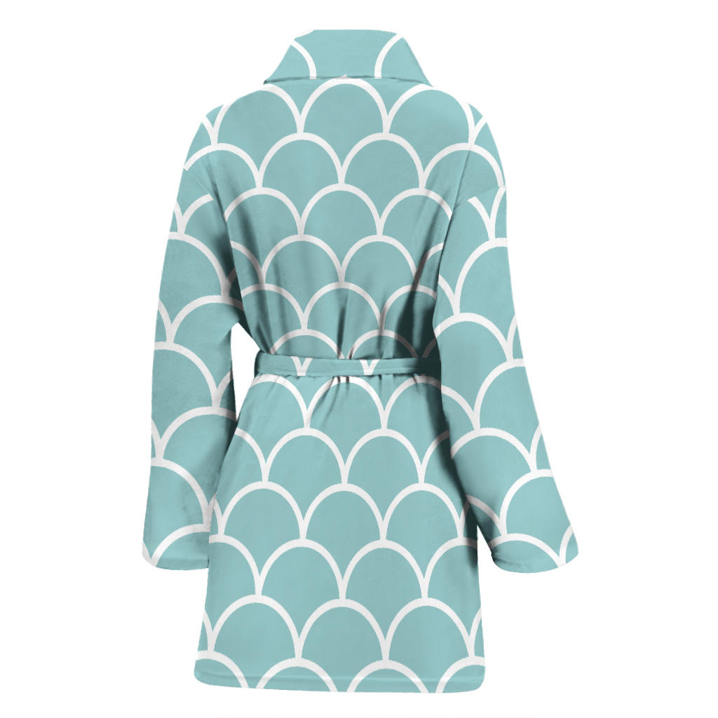 Scales Teal Pattern Print Design 02 Women Bathrobe