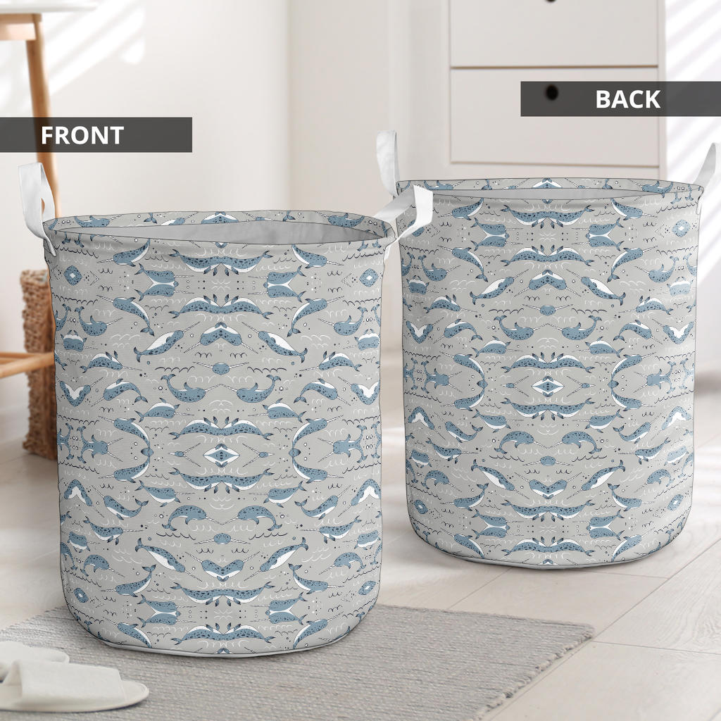 Narwhal Pattern Print Laundry Basket
