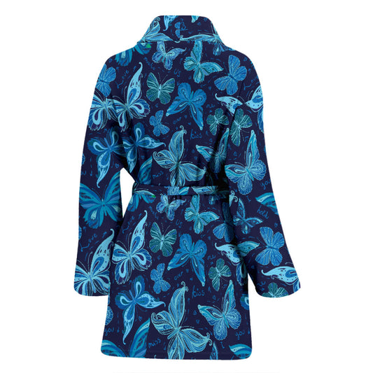 Butterfly Pattern Print Design 03 Women Bathrobe