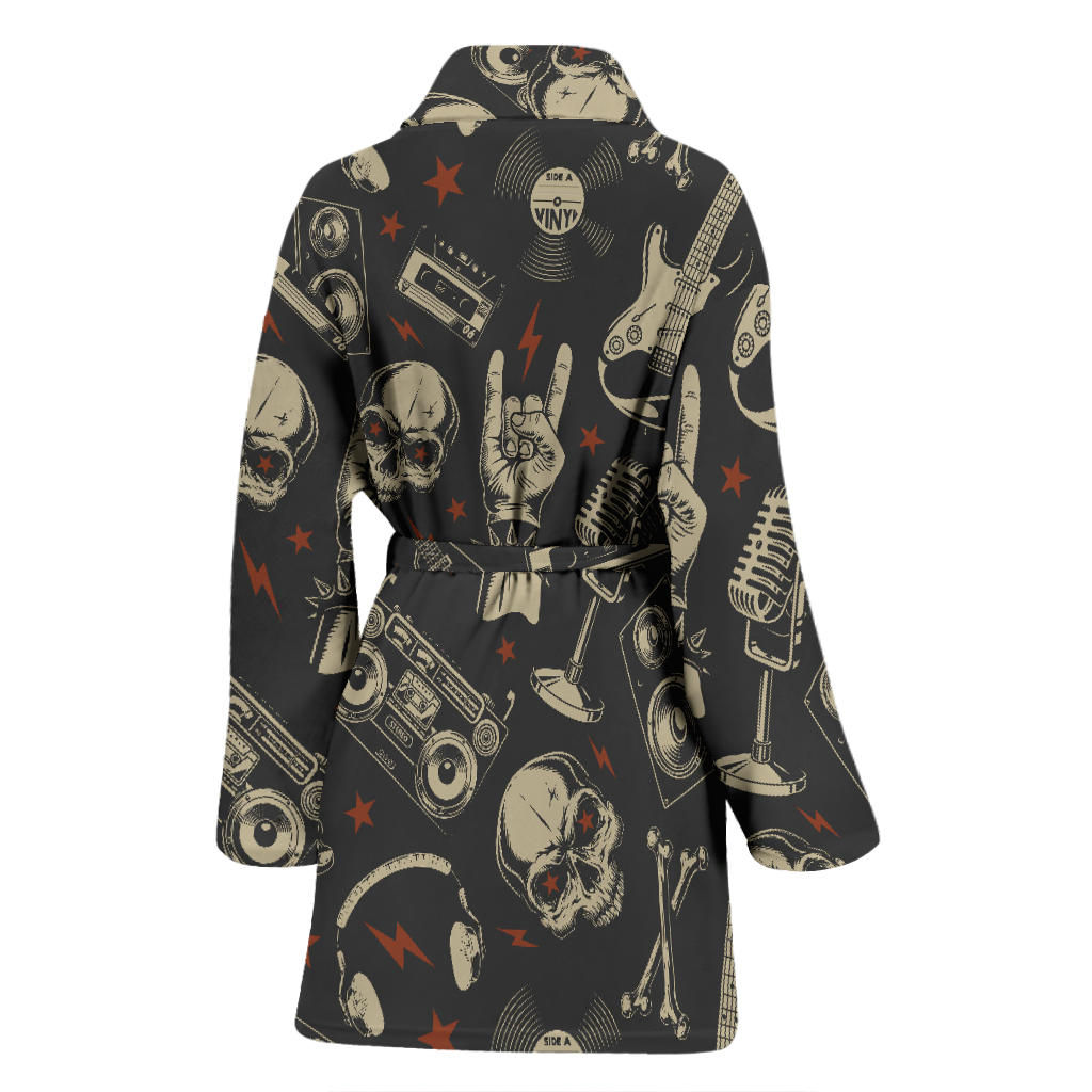 Rock and Roll Skull Pattern Print Design A03 Women Bathrobe