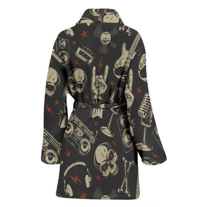 Rock and Roll Skull Pattern Print Design A03 Women Bathrobe