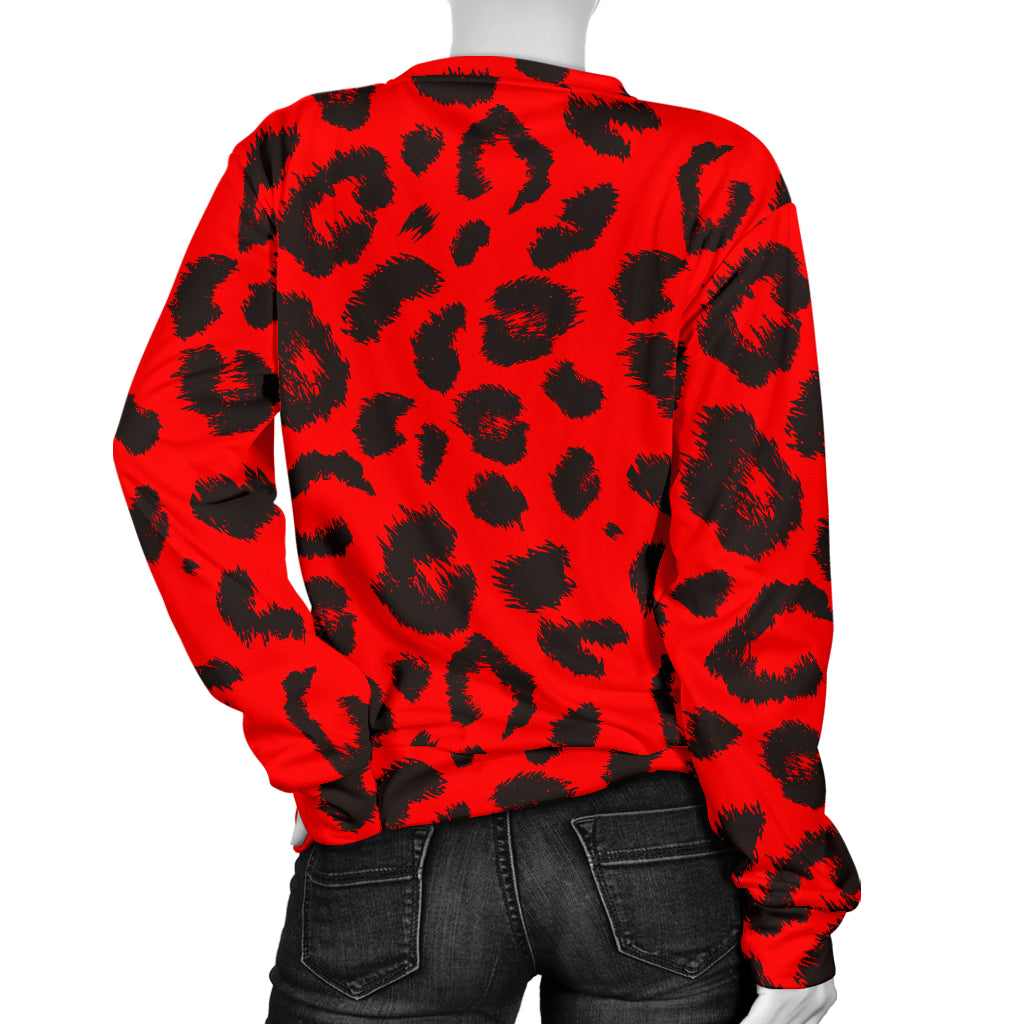 Leopard Red Skin Print Women Long Sleeve Sweatshirt