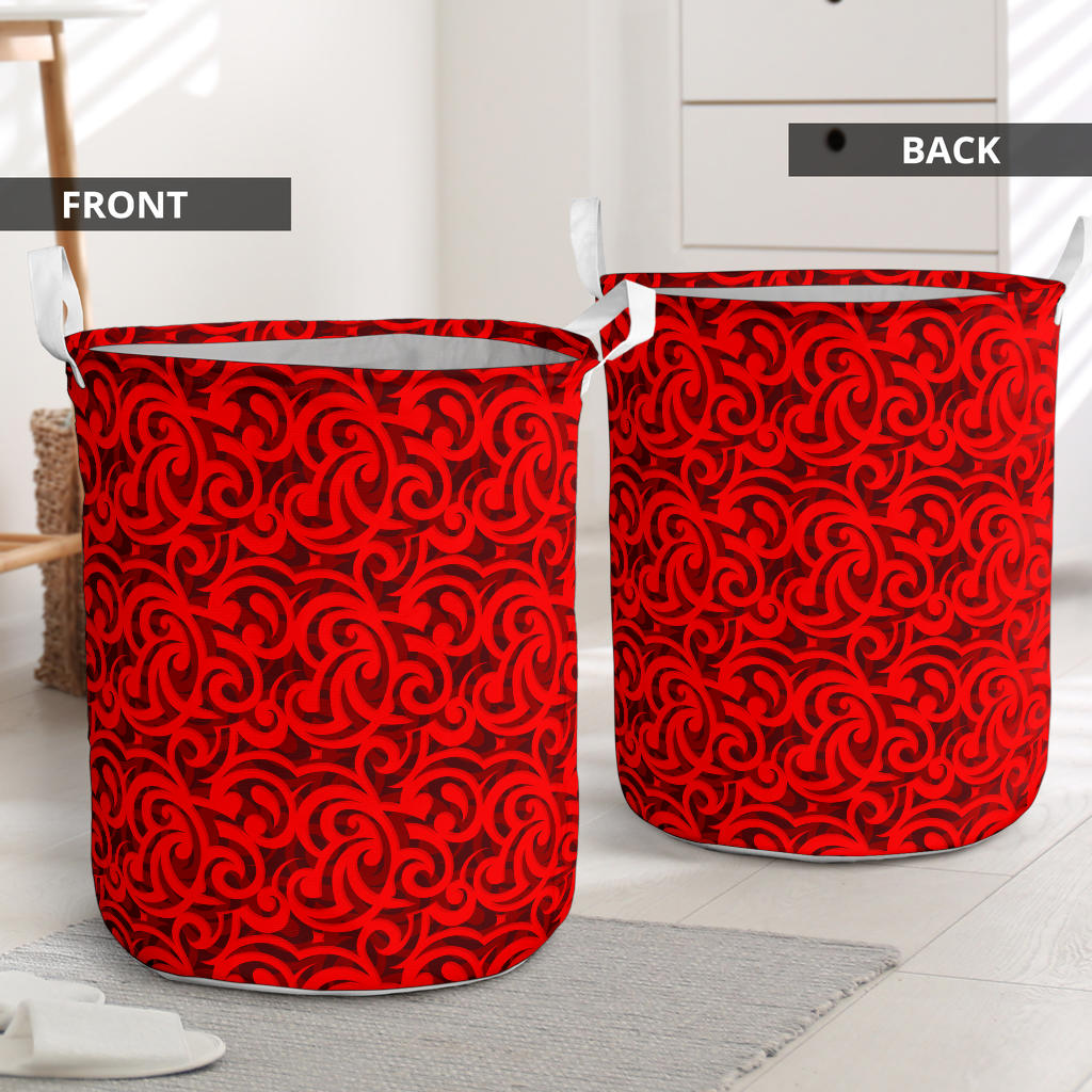 Maori Red Themed Design Print Laundry Basket