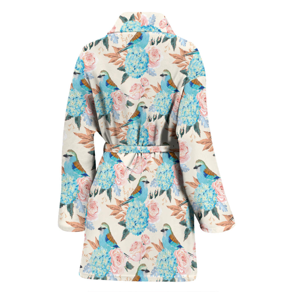 Bluebird Pattern Print Design 03 Women Bathrobe