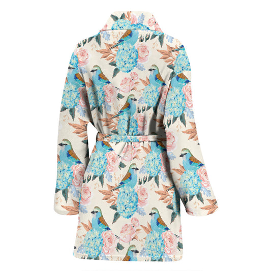 Bluebird Pattern Print Design 03 Women Bathrobe
