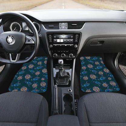 Sea Turtle Hand Drawn Blue Print Car Floor Mats Front Back