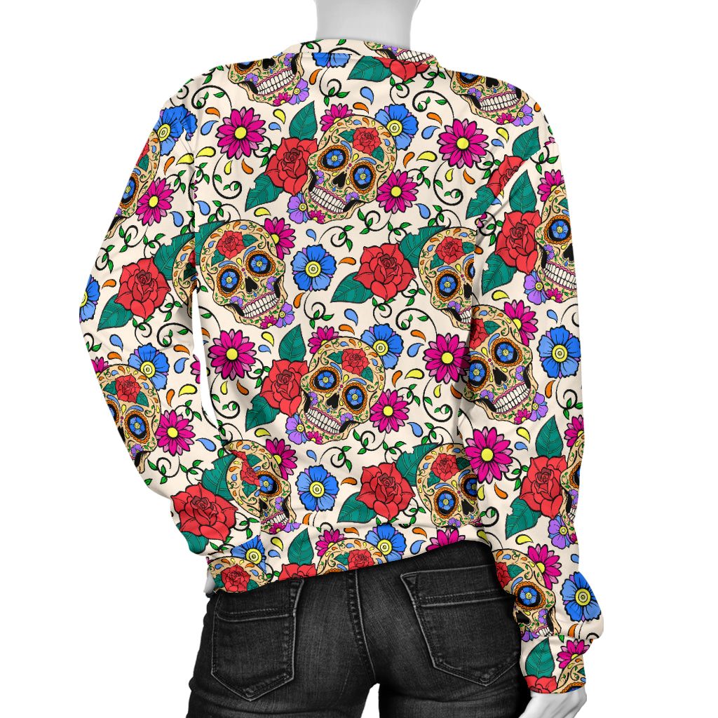 Sugar Skull Colorful Themed Print Women Long Sleeve Sweatshirt