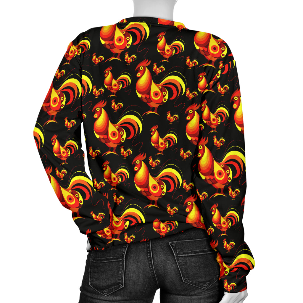 Rooster Print Themed Women Long Sleeve Sweatshirt