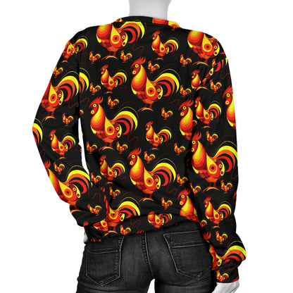 Rooster Print Themed Women Long Sleeve Sweatshirt