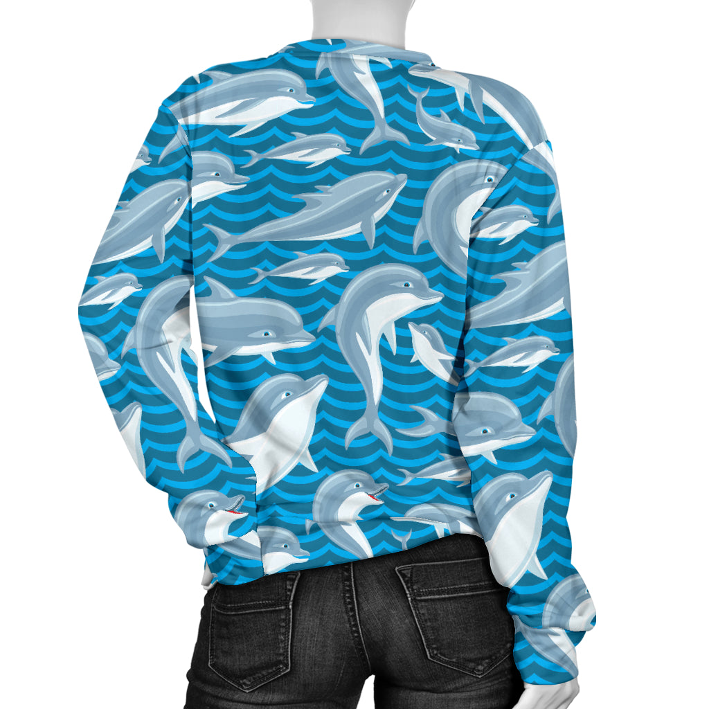Dolphin Cute Print Pattern Women Long Sleeve Sweatshirt