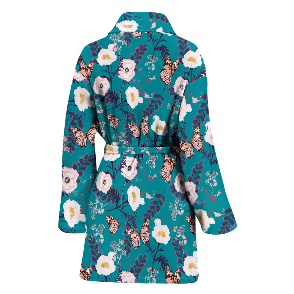 Butterfly Pattern Print Design 012 Women Bathrobe