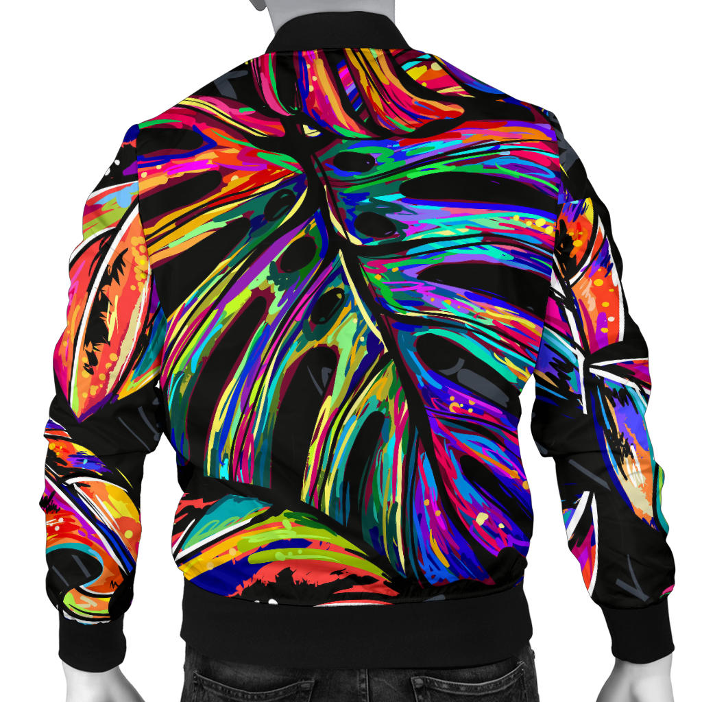 Neon Color Tropical Palm Leaves Men Bomber Jacket