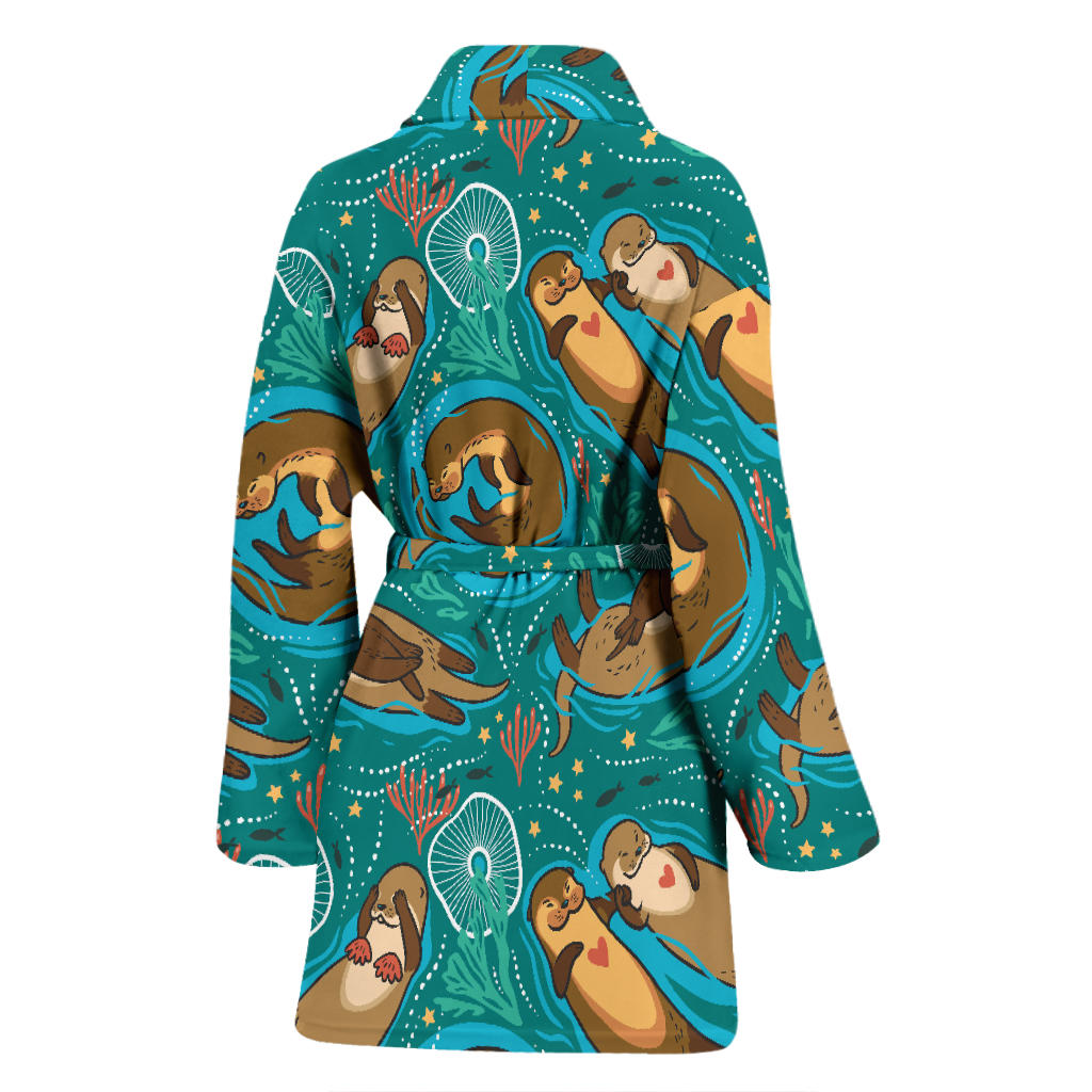 Sea Otter Pattern Print Design 01 Women Bathrobe
