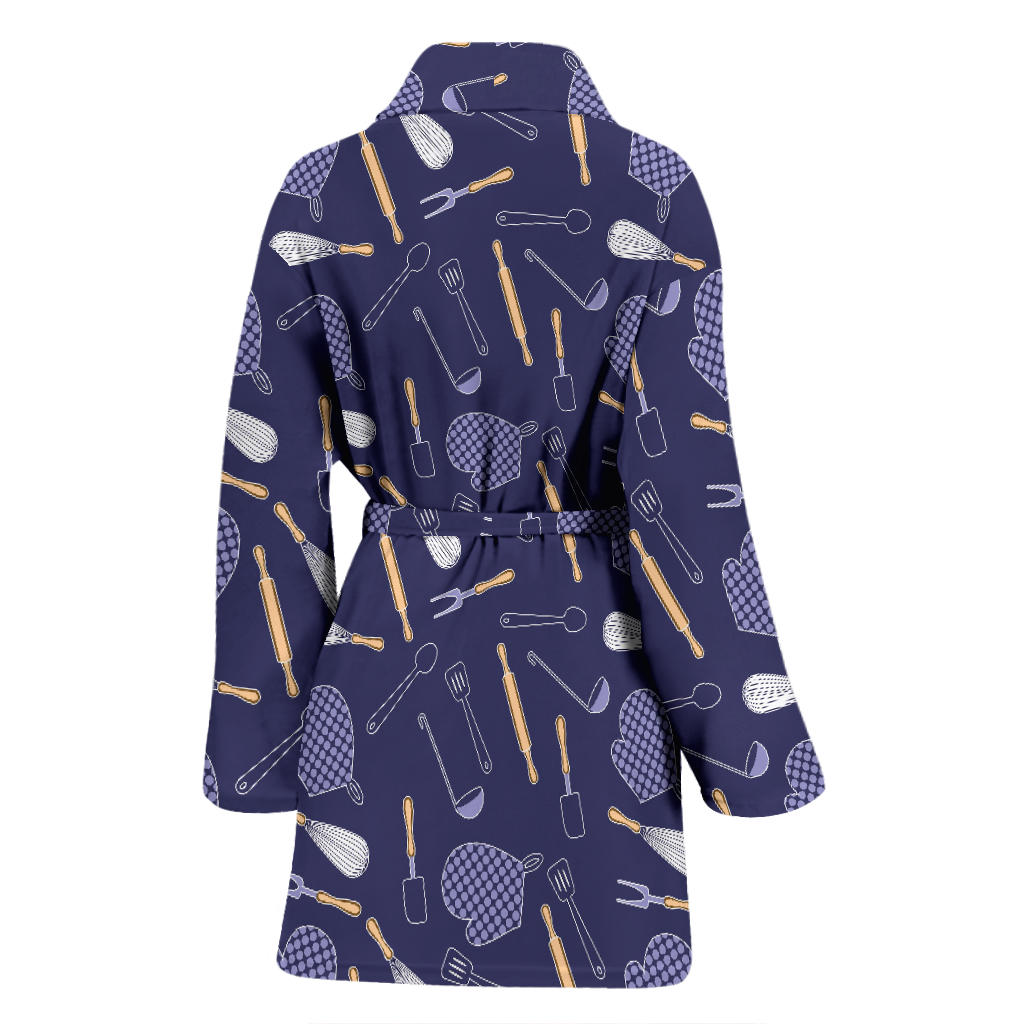 Cooking Kitchen Tools Pattern Print Design 04 Women Bathrobe