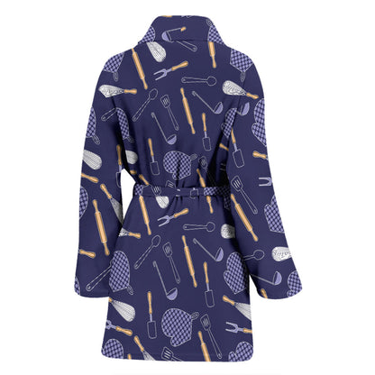 Cooking Kitchen Tools Pattern Print Design 04 Women Bathrobe