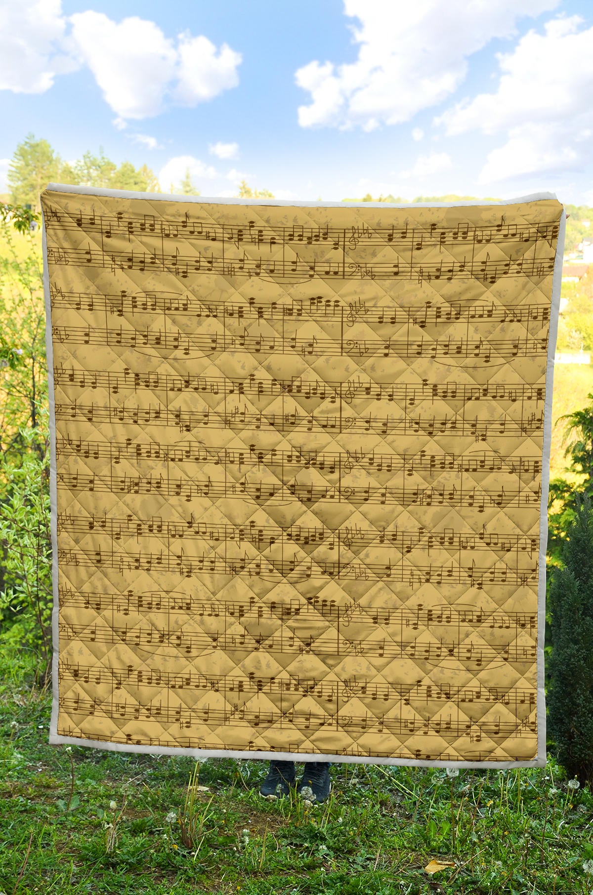Music Note Vintage Themed Print Quilt Bedspread