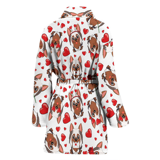 Silky Terriers Heart Print Design LKS302 Women Bathrobe