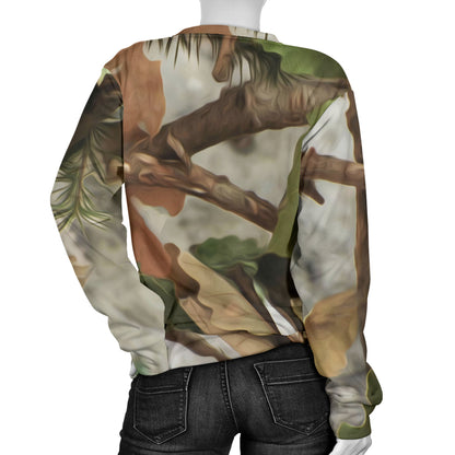 Camo Realistic Tree Forest Print Women Long Sleeve Sweatshirt