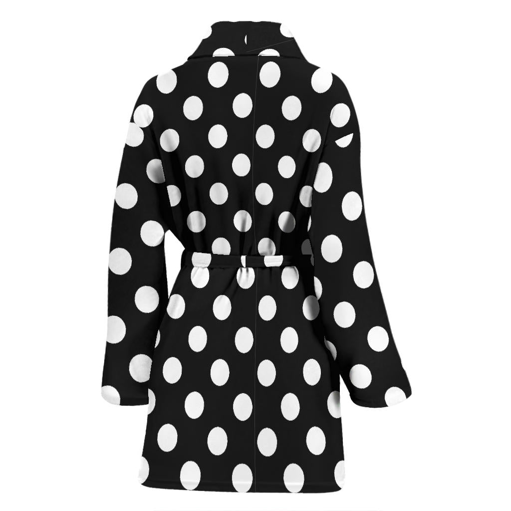 Polka Dot Black White Pattern Print Design 03 Women Bathrobe