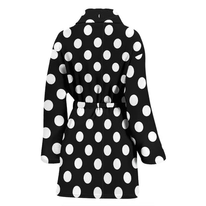 Polka Dot Black White Pattern Print Design 03 Women Bathrobe