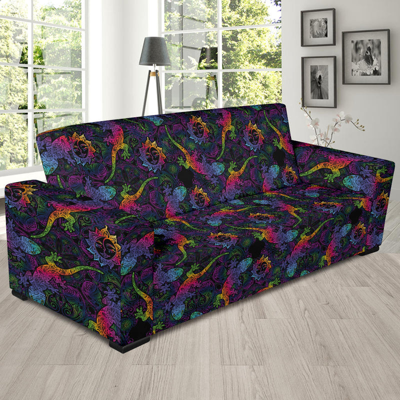 Gecko Rainbow Pattern Print Design 03 Sofa Slipcover