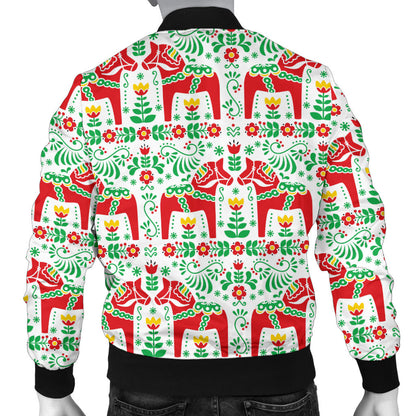 Swedish Dala Style Pattern Men Bomber Jacket