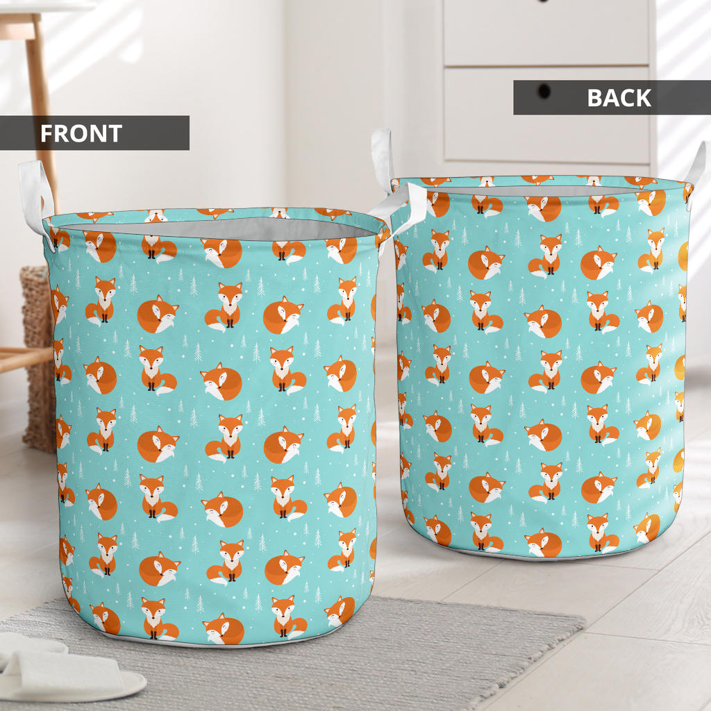 Fox Design Snow Print Pattern Laundry Basket