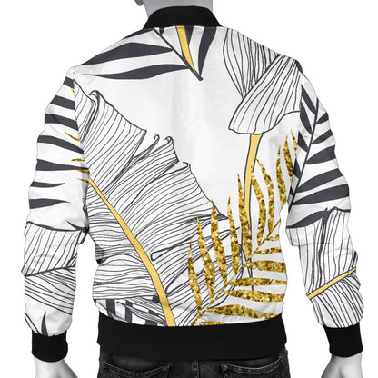 Gold Glitter Tropical Palm Leaves Men Bomber Jacket
