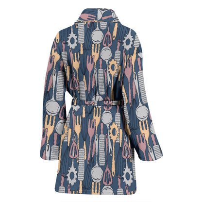 Cooking Kitchen Tools Pattern Print Design 05 Women Bathrobe