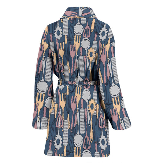 Cooking Kitchen Tools Pattern Print Design 05 Women Bathrobe