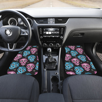 Day of the Dead Skull Print Pattern Car Floor Mats Front Back