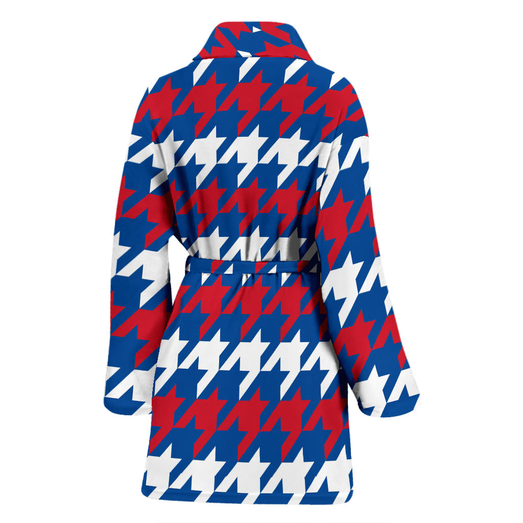 Patriotic Houndstooth Pattern Print Design A02 Women Bathrobe