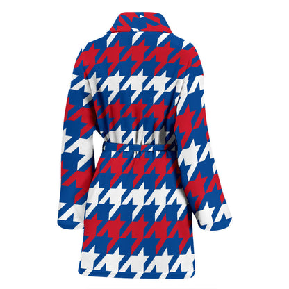 Patriotic Houndstooth Pattern Print Design A02 Women Bathrobe