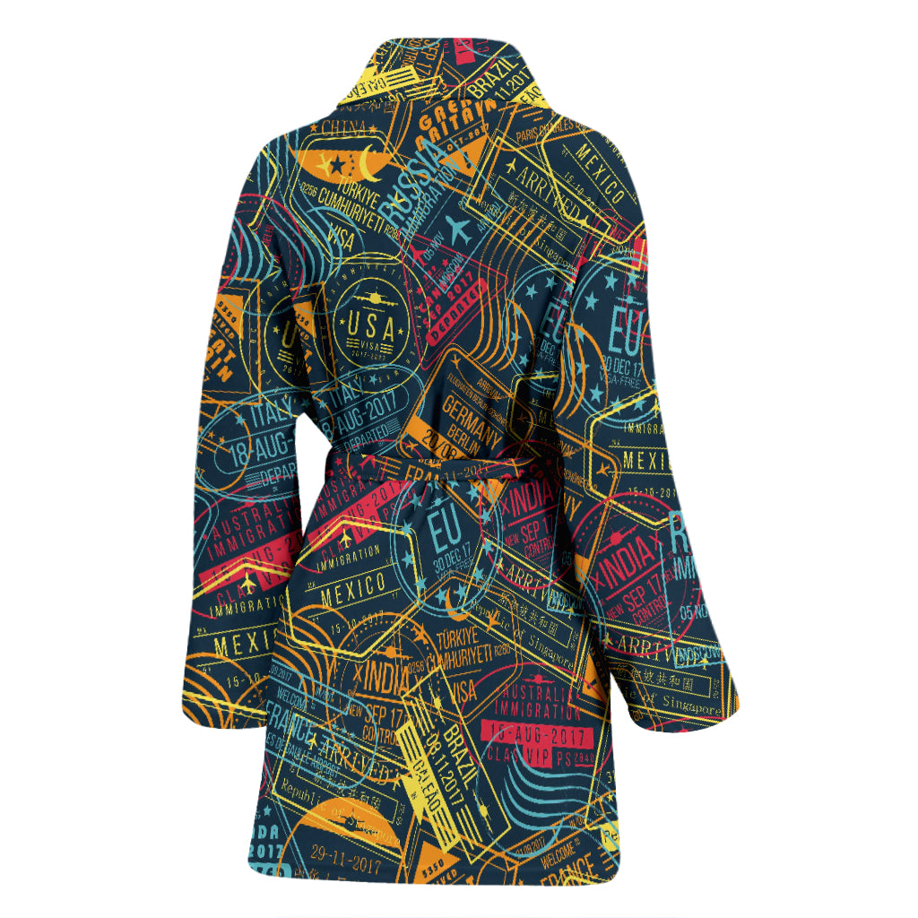 Travel Stamp Colorful Print Design LKS304 Women Bathrobe