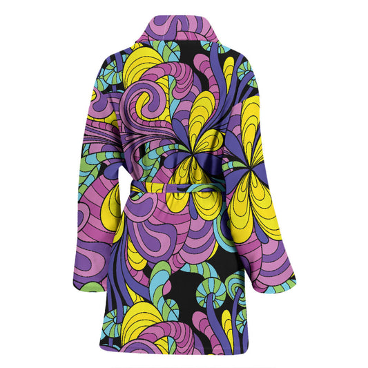 Psychedelic Pattern Print Design A04 Women Bathrobe
