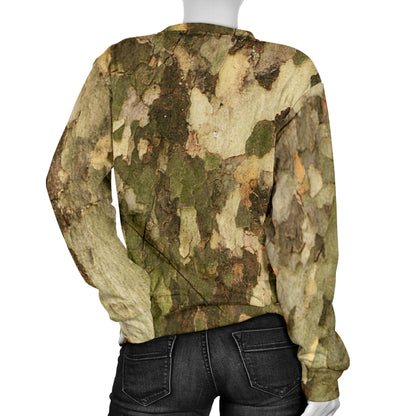 Camo Realistic Tree Texture Print Women Long Sleeve Sweatshirt