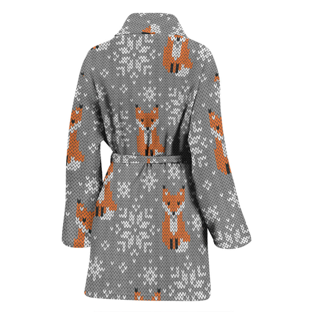 Knit Red Fox Pattern Print Design 02 Women Bathrobe