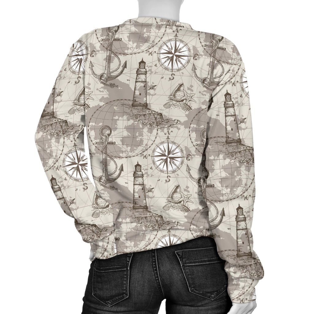 Nautical Map Design Themed Print Women Long Sleeve Sweatshirt