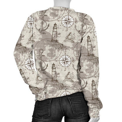Nautical Map Design Themed Print Women Long Sleeve Sweatshirt