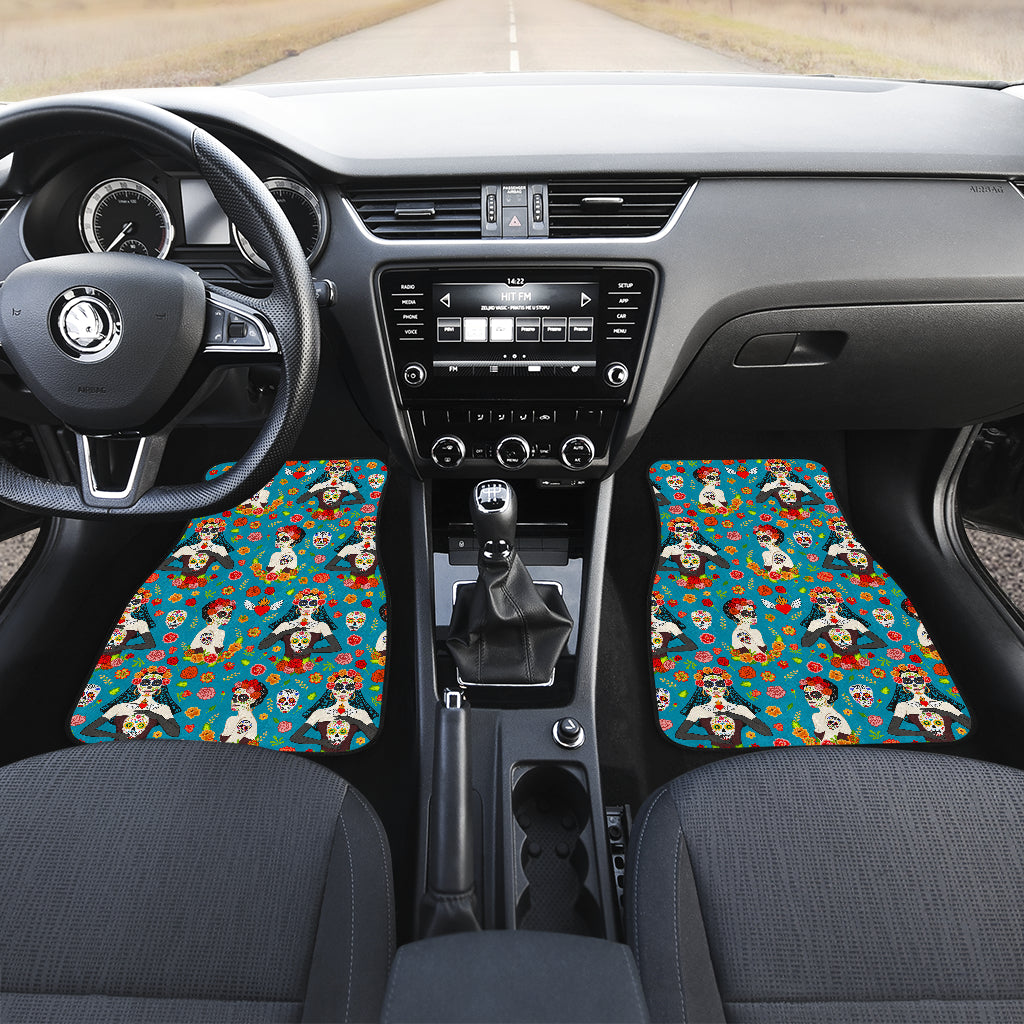 Day of the Dead Old School Girl Design Car Floor Mats Front Back