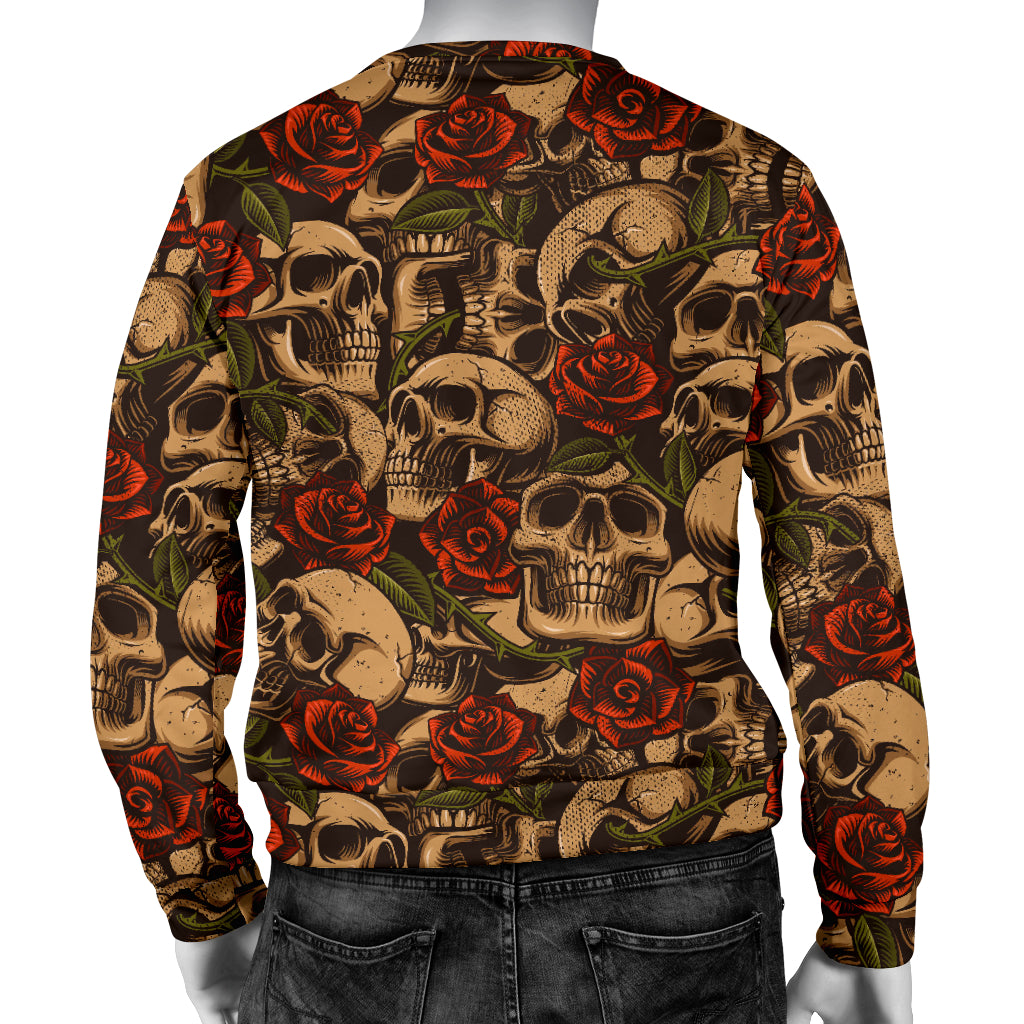 Skull Roses Vintage Design Themed Print Men Long Sleeve Sweatshirt