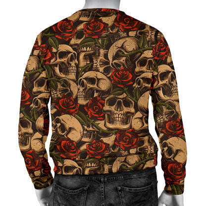 Skull Roses Vintage Design Themed Print Men Long Sleeve Sweatshirt