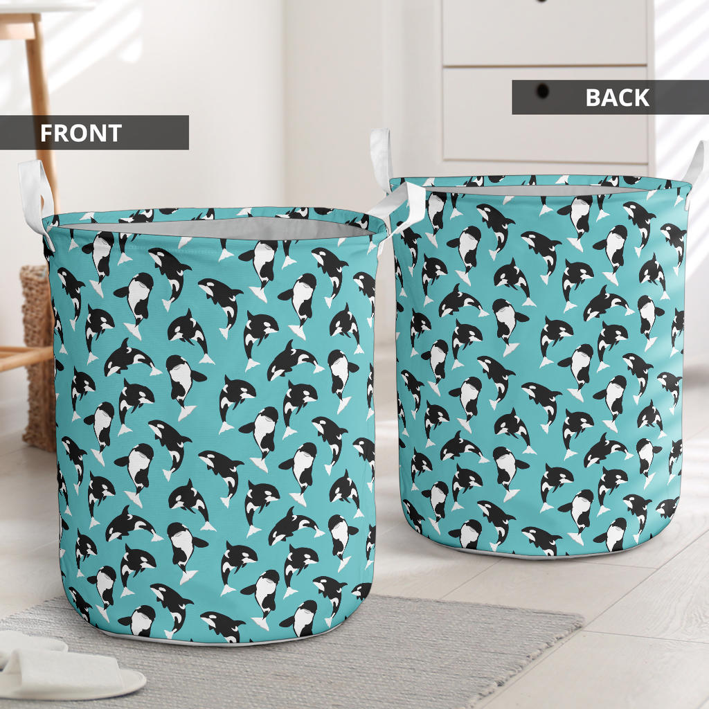 Whale Action Design Themed Print Laundry Basket