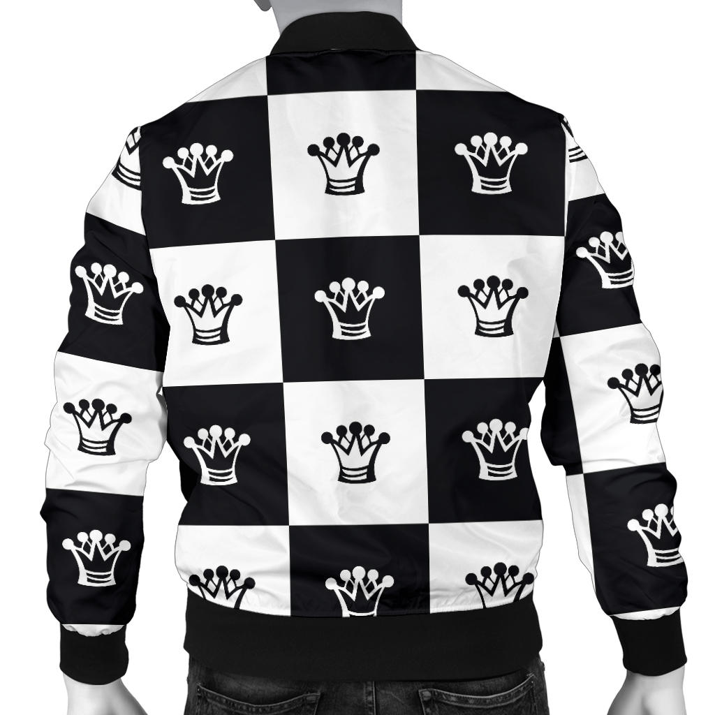 Checkered Flag Crown Pattern Men Bomber Jacket