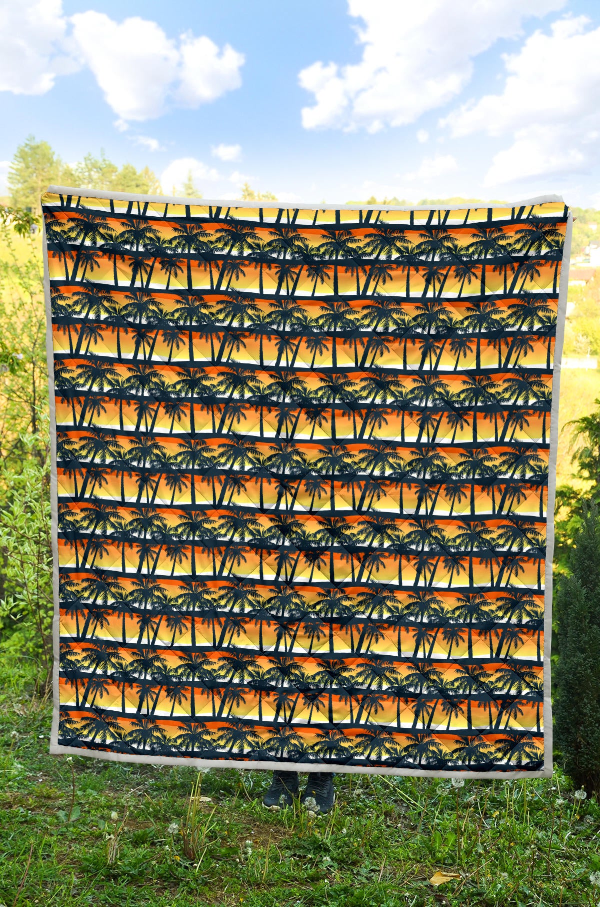 Palm Tree Sunset Design Print Quilt Bedspread