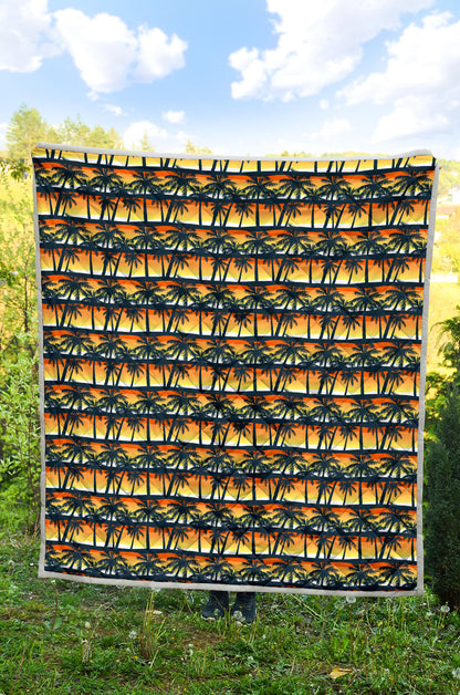 Palm Tree Sunset Design Print Quilt Bedspread
