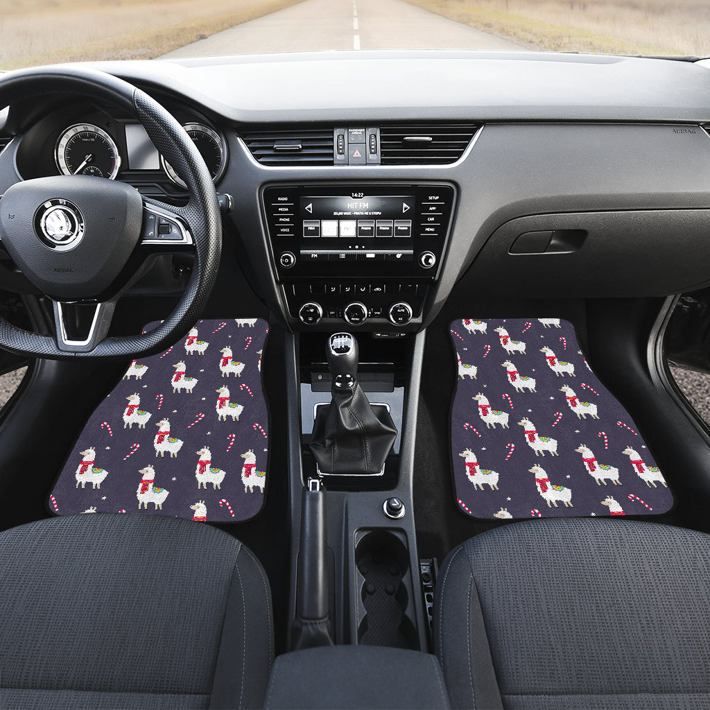 Llama with Candy Cane Themed Print Car Floor Mats Front Back
