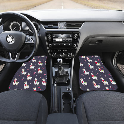 Llama with Candy Cane Themed Print Car Floor Mats Front Back